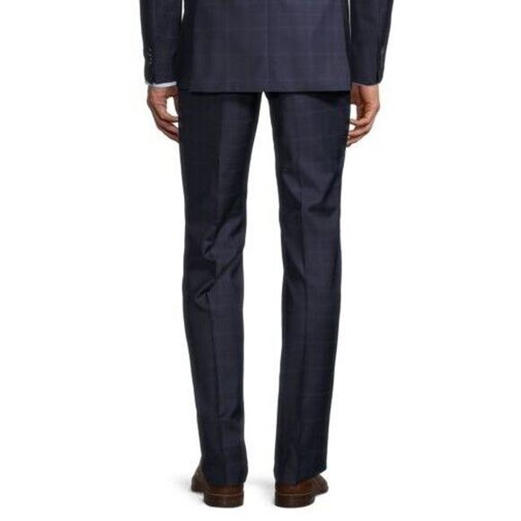 Boss Hugo Men's Dark Blue Check Printed Wool Slim-Fit Dress Pants Size 34x32 - Picture 2 of 5
